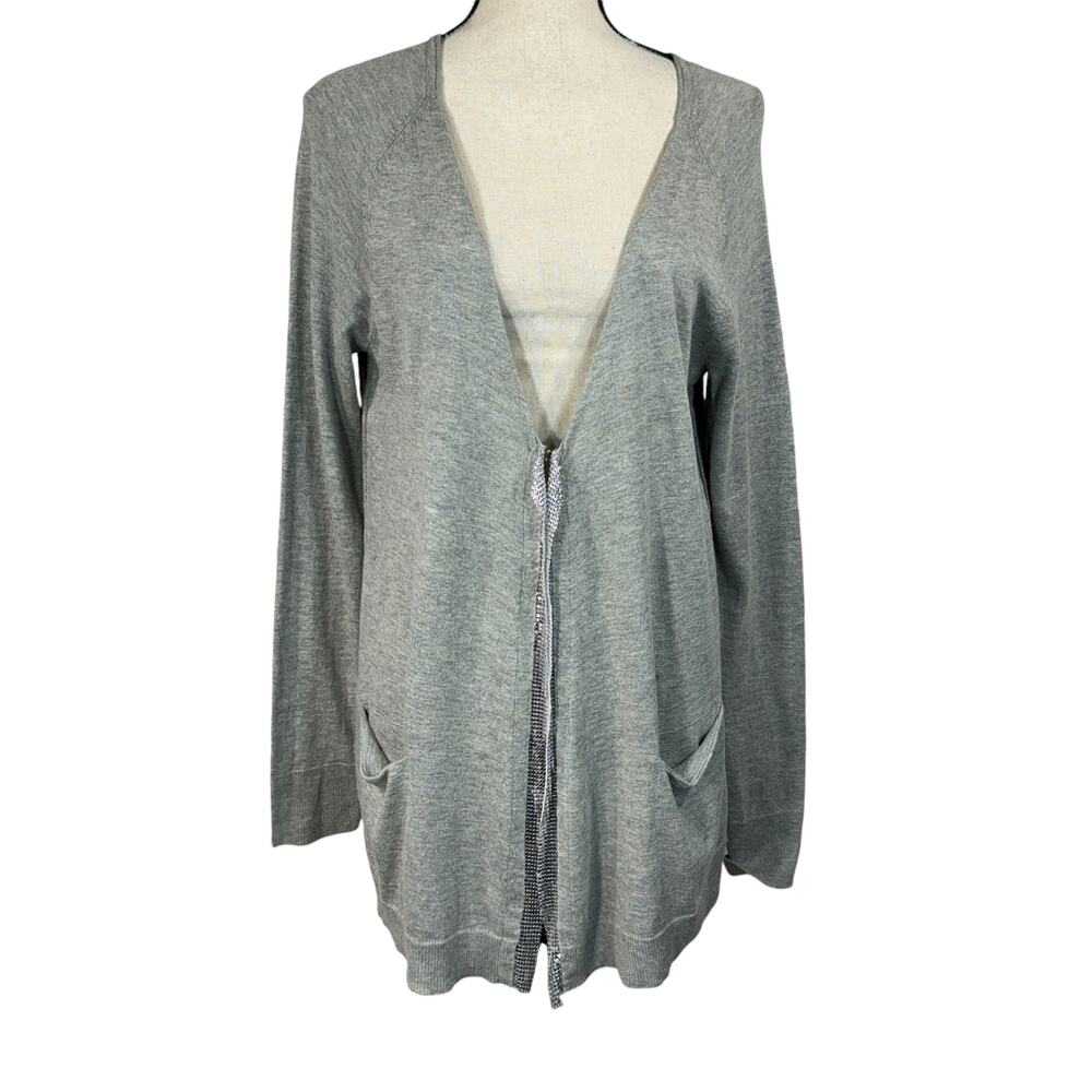 Calvin Klein Medium Cardigan Long Sleeve Hook 'n Eye Silver Mesh Accent Gray New